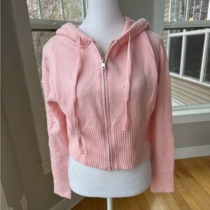 MUSERÀ Pink Cropped Zipper Hoodie Cardigan Sweater Size Large NWT